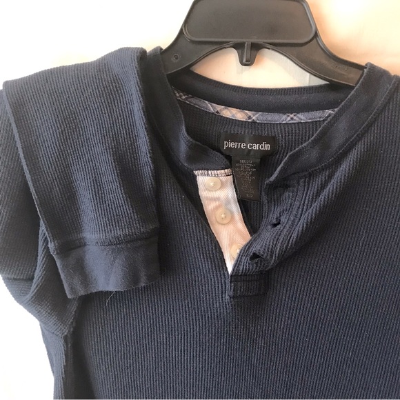Pierre Cardin Long Sleeved Waffle Knit Navy Blue Henley Shirt Size Small - Picture 4 of 5